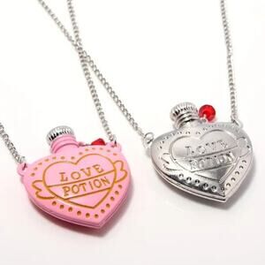 3D Love Potion Bottle Flask Heart Necklace Pink Or Silver Coquette Whimsygoth